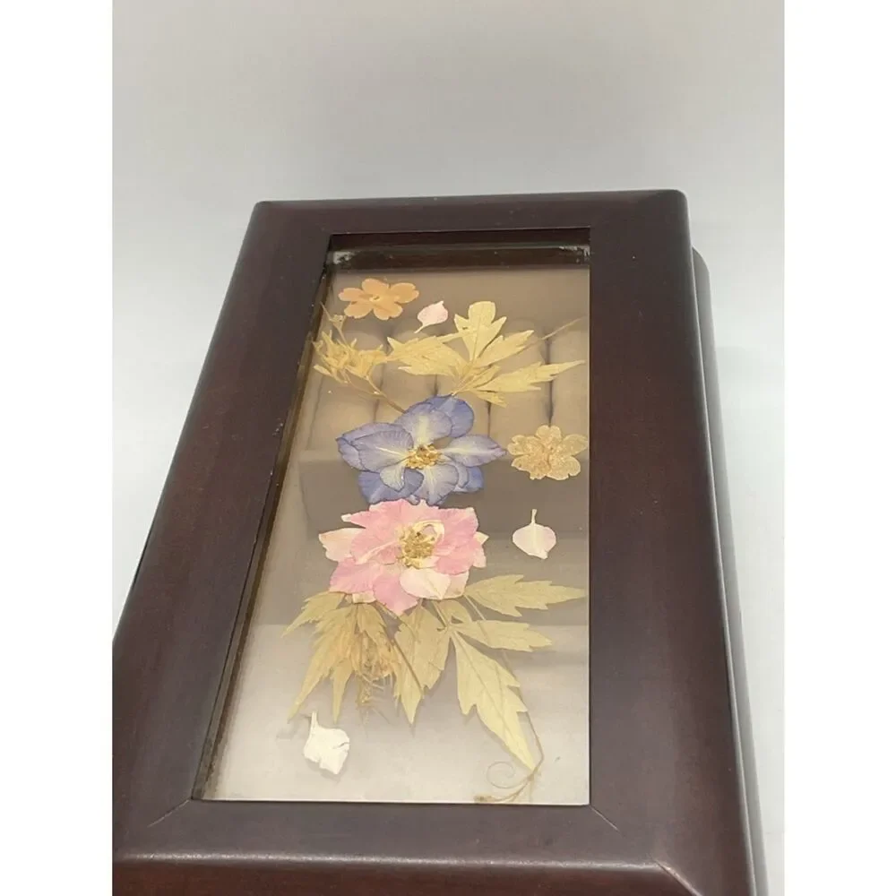Vintage Bombay Company Floral Inlay Wooden Music Box - Plays Love story